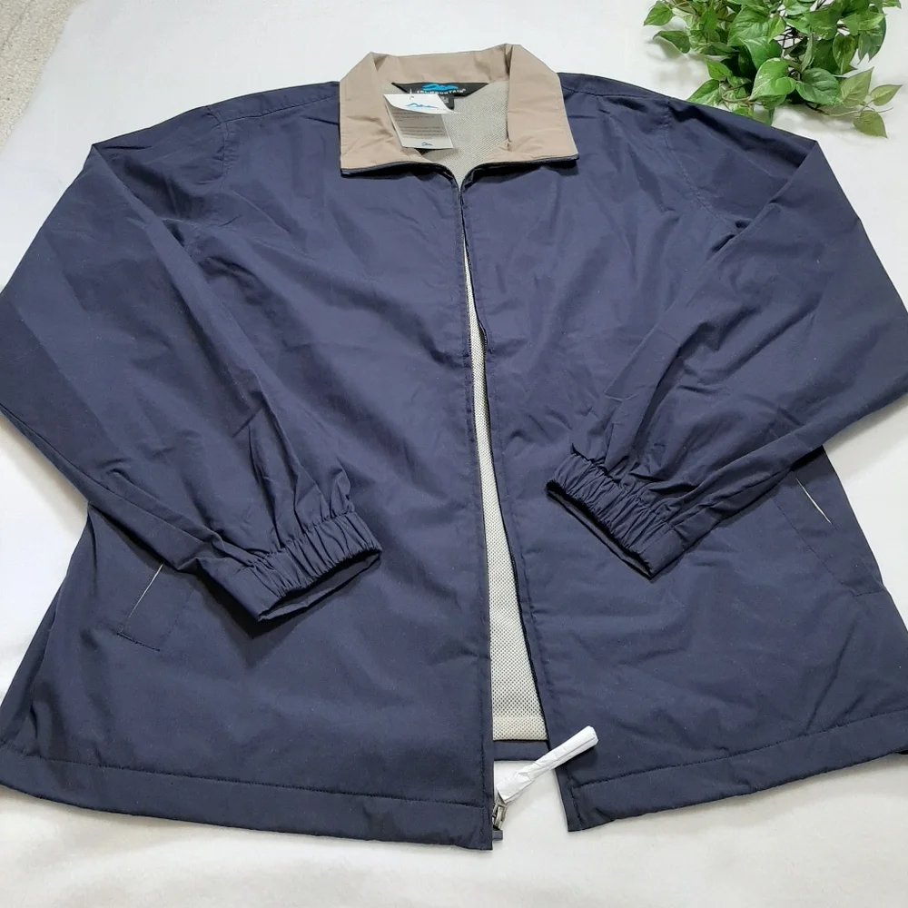 Tri-Mountain Navy Blue Tan Full‎ Zip Jacket Size XL